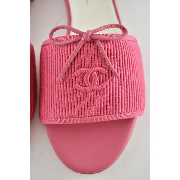 Chanel 24P Dark Pink Embroidered CC Logo Bow Tie Mule Slide Flat Sandal 37.5 - Picture 9 of 16